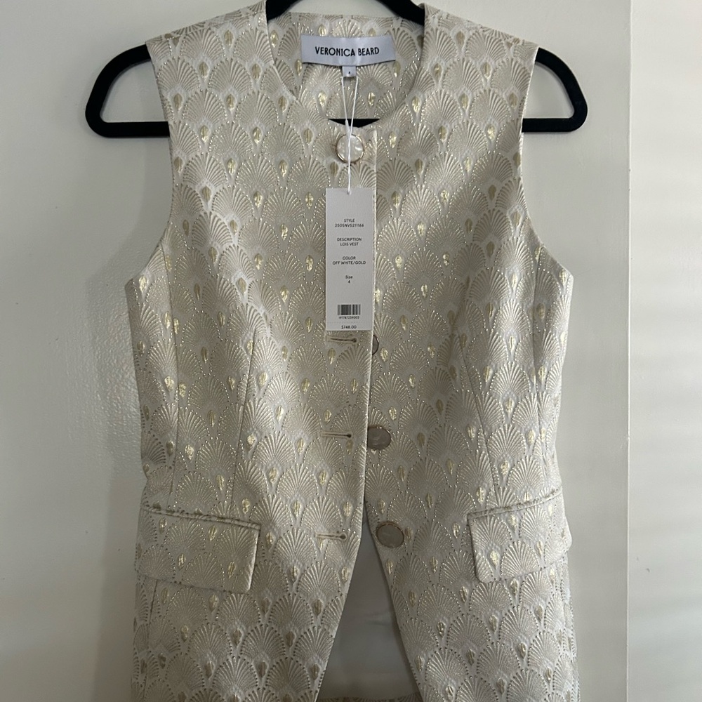 Veronica Beard Elegant Cream and Gold Vest